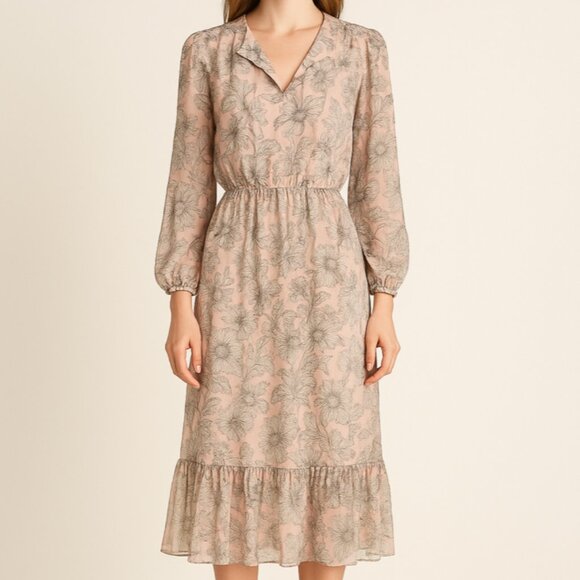 MISA Los Angeles Smocked Waist Maxi Dress Floral Boho Ruffle Hem Size Small - Picture 1 of 7